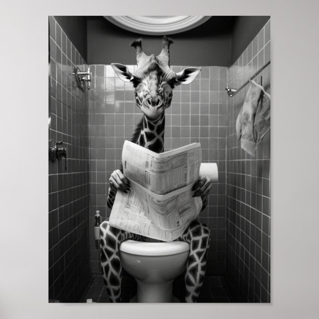 Funny Giraffe on the Toilet Poster (Front)