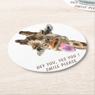 Funny Giraffe Paper Coasters Smile - Custom Text