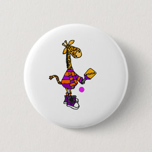 Funny Giraffe Playing Pickleball 6 Cm Round Badge