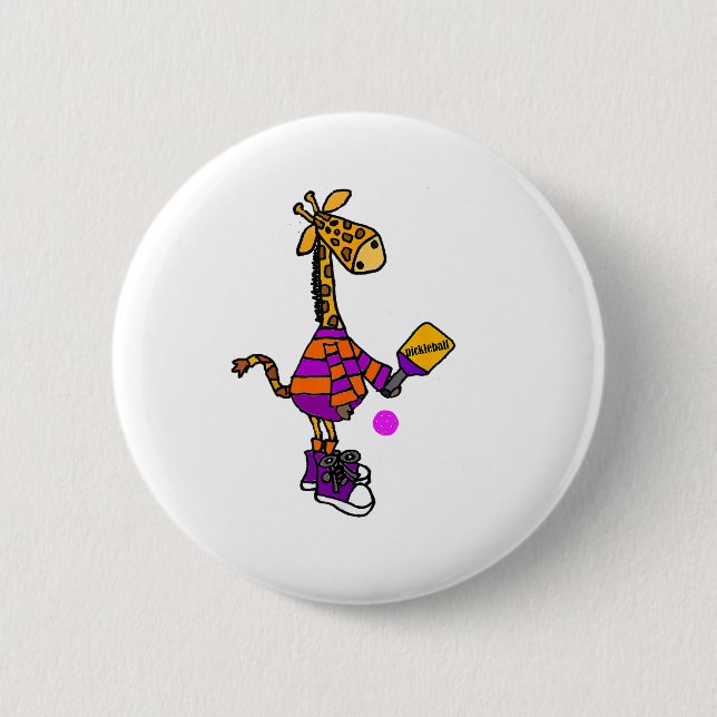 Funny Giraffe Playing Pickleball  6 Cm Round Badge (Front)