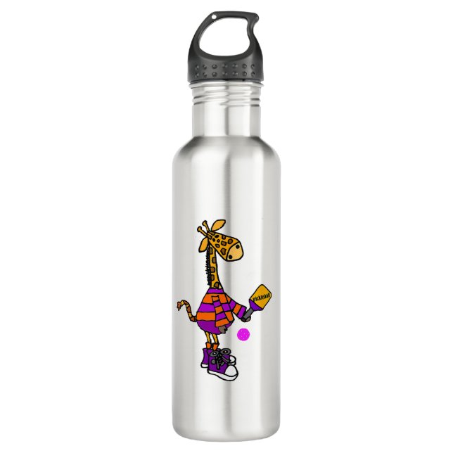 Funny Giraffe Playing Pickleball  710 Ml Water Bottle (Front)