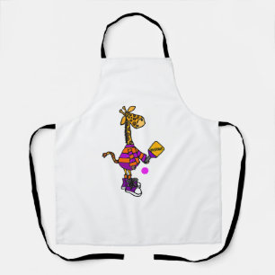 Funny Giraffe Playing Pickleball Apron