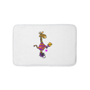 Funny Giraffe Playing Pickleball Bath Mat