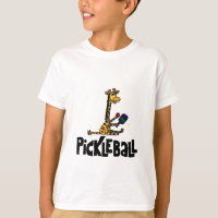 Funny Giraffe Playing Pickleball Cartoon