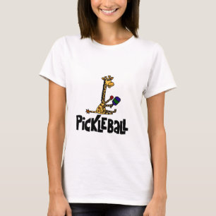 Funny Giraffe Playing Pickleball Cartoon T-Shirt