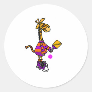 Funny Giraffe Playing Pickleball Classic Round Sticker