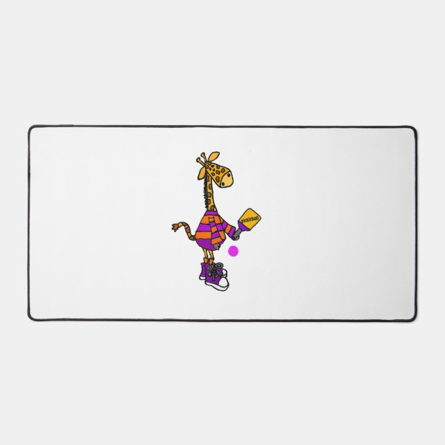 Funny Giraffe Playing Pickleball  Desk Mat (Front)
