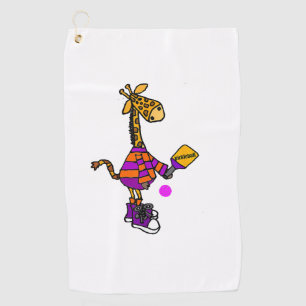 Funny Giraffe Playing Pickleball Golf Towel