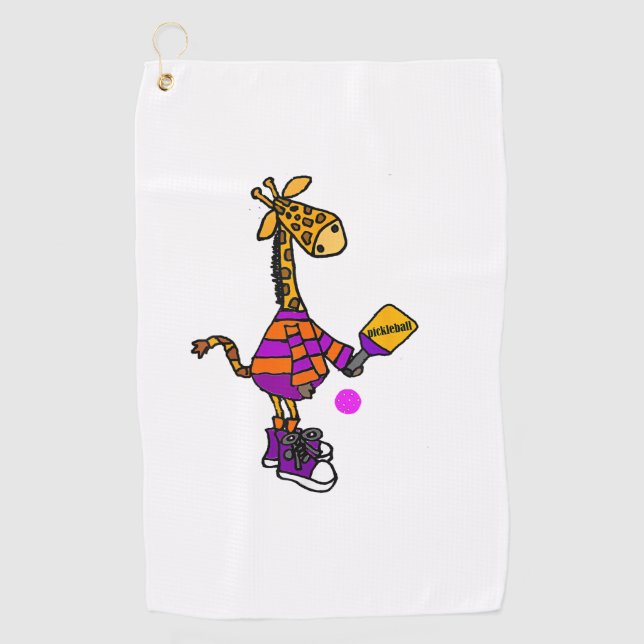Funny Giraffe Playing Pickleball  Golf Towel (Front)