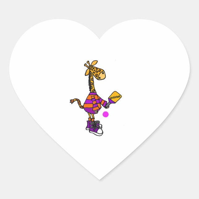 Funny Giraffe Playing Pickleball  Heart Sticker (Front)