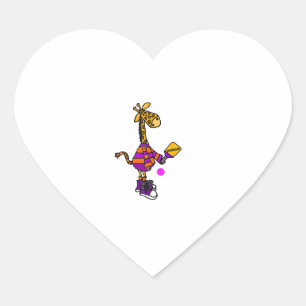 Funny Giraffe Playing Pickleball Heart Sticker