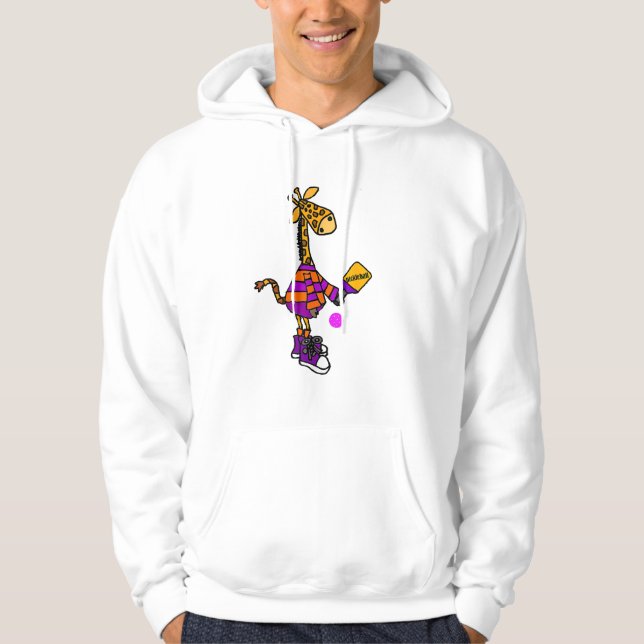 Funny Giraffe Playing Pickleball  Hoodie (Front)