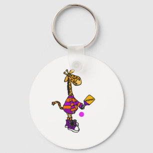 Funny Giraffe Playing Pickleball Key Ring