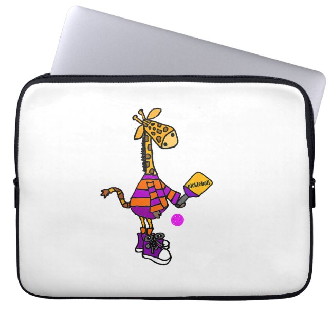 Funny Giraffe Playing Pickleball  Laptop Sleeve (Front)