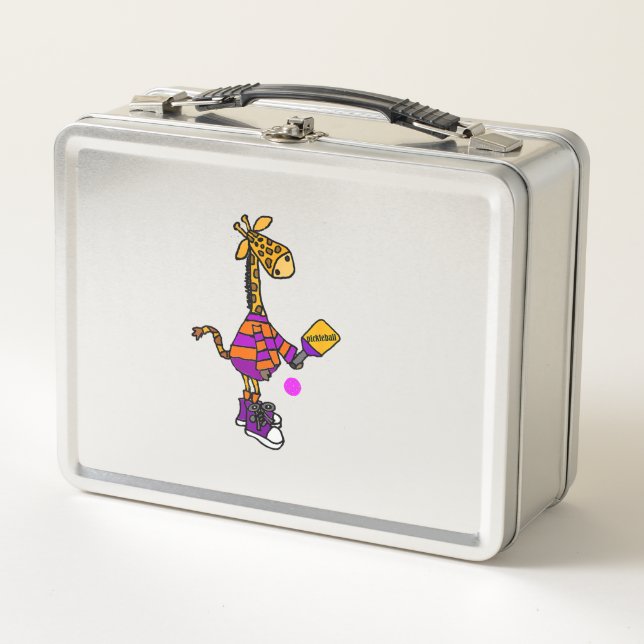 Funny Giraffe Playing Pickleball  Metal Lunch Box (Front)