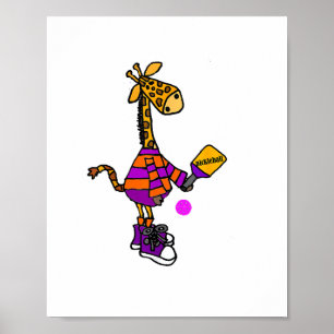 Funny Giraffe Playing Pickleball Poster