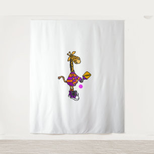 Funny Giraffe Playing Pickleball Tapestry