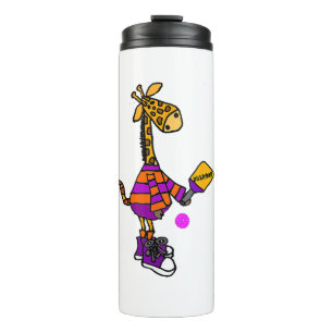 Funny Giraffe Playing Pickleball  Thermal Tumbler