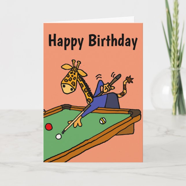 Funny Giraffe Playing Pool Cartoon Card (Front)