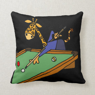 Funny Giraffe Playing Pool Cartoon Cushion