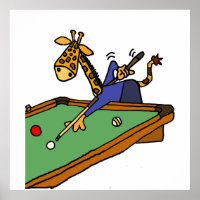 Funny Giraffe Playing Pool Cartoon