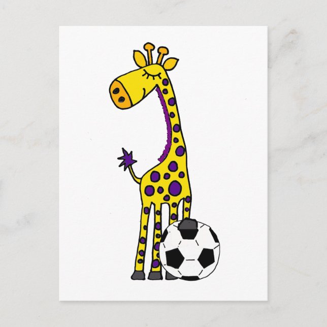 Funny Giraffe Playing Soccer cartoon Postcard (Front)