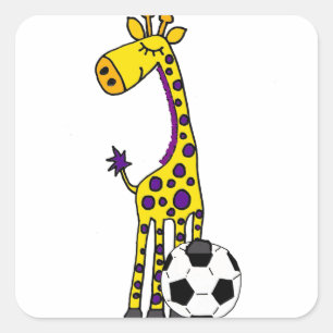 Funny Giraffe Playing Soccer cartoon Square Sticker