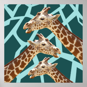 Funny Giraffe Print Teal Blue Wild Animal Patterns