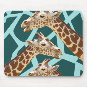 Funny Giraffe Print Teal Blue Wild Animal Patterns Mouse Pad