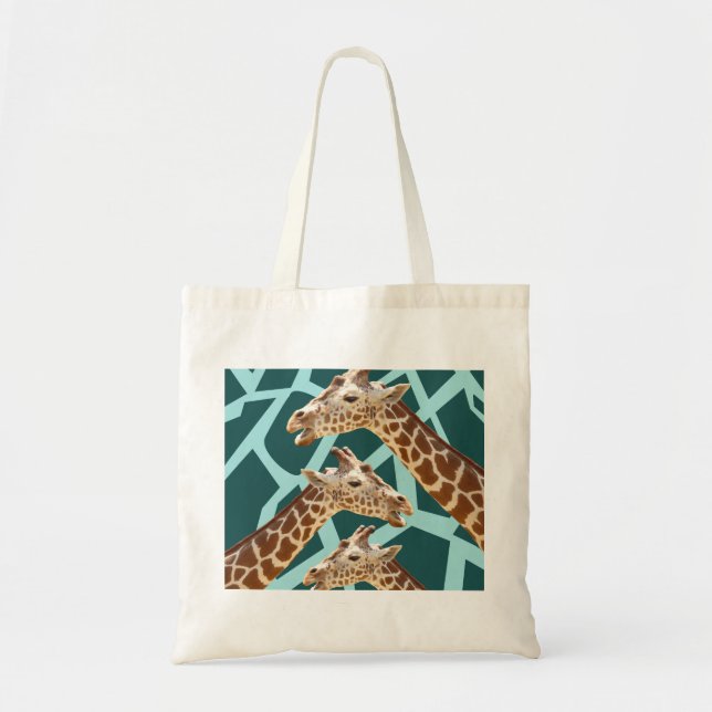 Funny Giraffe Print Teal Blue Wild Animal Patterns Tote Bag (Front)