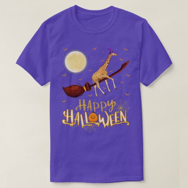 Funny Giraffe Ride Witch Shotgun Giraffe Halloween T-Shirt (Design Front)