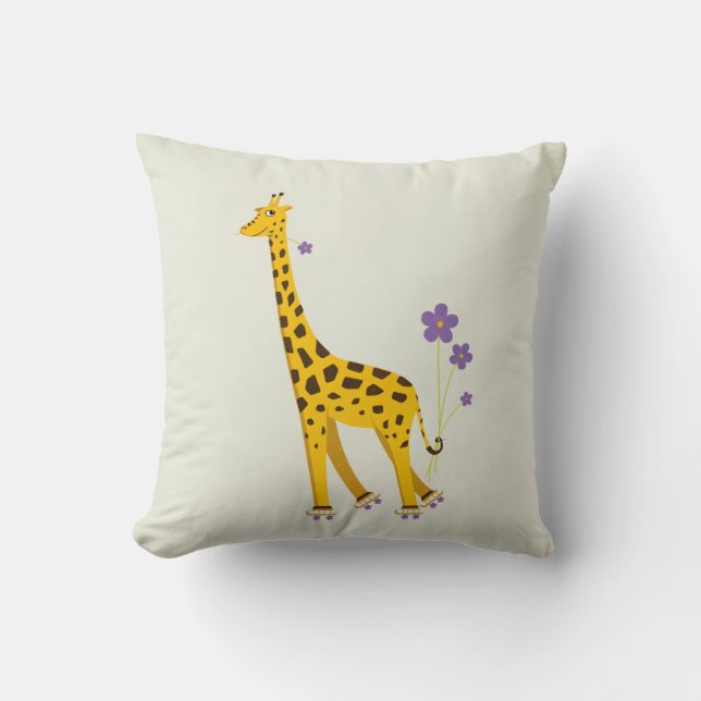 Funny Giraffe Roller Skating Children's Cushion (Front)