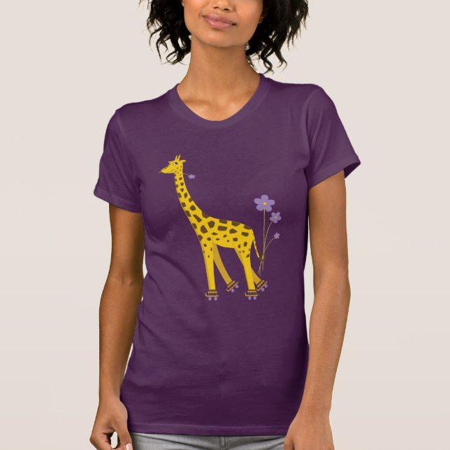 Funny Giraffe Roller Skating Dark Womens T-Shirt (Front)
