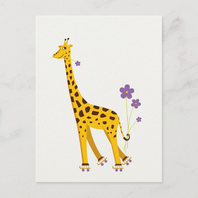 Funny Giraffe Roller Skating Postcard (Front)