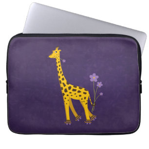 Funny Giraffe Roller Skating Purple 13in Laptop Sleeve