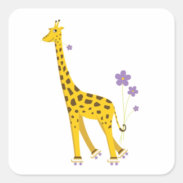 Funny Giraffe Roller Skating Square Sticker (Front)