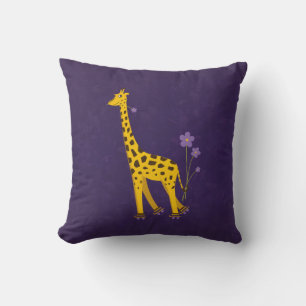 Funny Giraffe Roller Skating Violet Children's Cushion