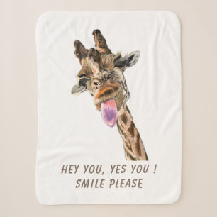 Funny Giraffe Sherpa Blanket Smile - Custom Text