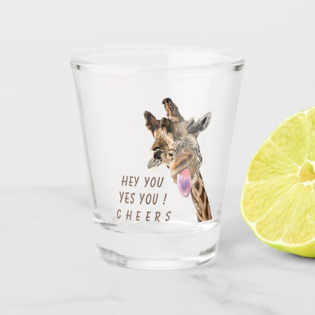 Funny Giraffe Shot Glass Cheers - Custom Text (Front)