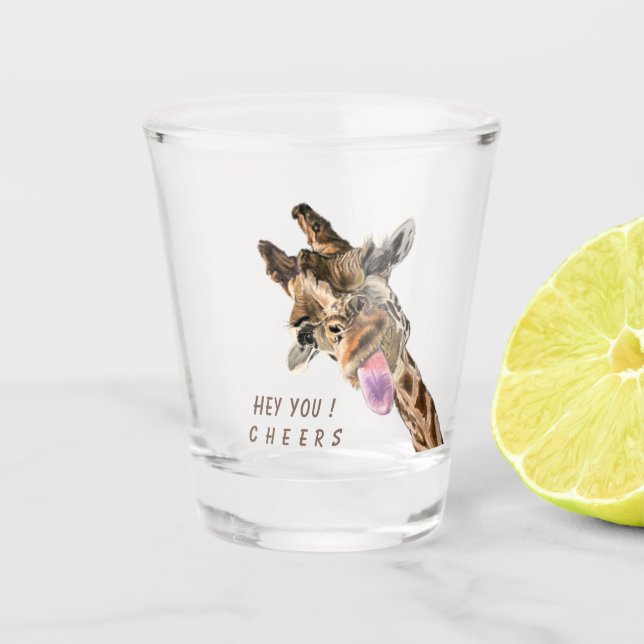 Funny Giraffe Shot Glass Cheers - Custom Text (Front)