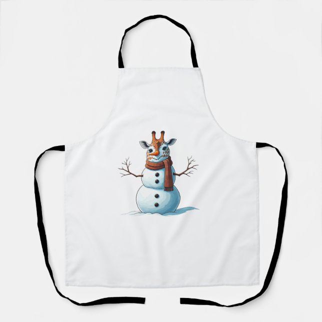 Funny Giraffe Snowman Scarf Christmas Womens Mens  Apron (Front)