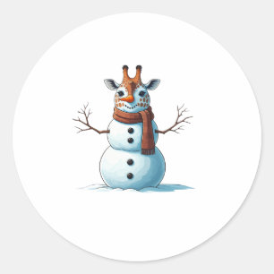 Funny Giraffe Snowman Scarf Christmas Womens Mens  Classic Round Sticker