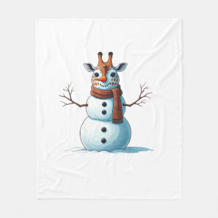 Funny Giraffe Snowman Scarf Christmas Womens Mens Fleece Blanket
