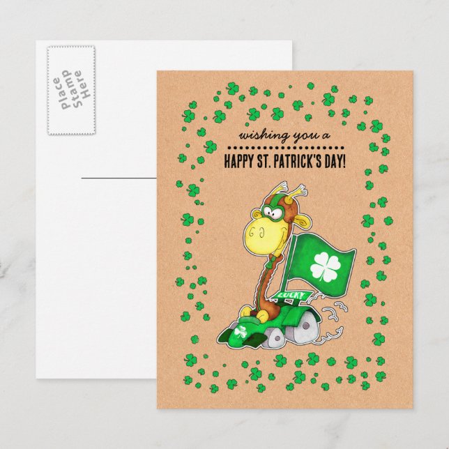 Funny Giraffe St. Patrick's Day Postcards (Front/Back)
