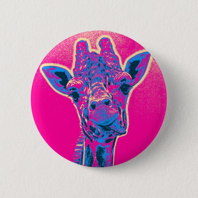 Funny Giraffe Sticking out his Tongue 6 Cm Round Badge (Front)