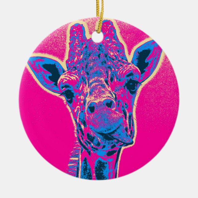 Funny Giraffe Sticking out his Tongue Ceramic Ornament (Front)