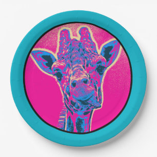 Funny Giraffe Sticking out his Tongue Paper Plate