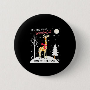 Funny Giraffe The Most Wonderful Time Christmas T- 6 Cm Round Badge