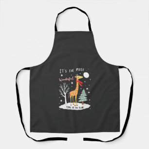 Funny Giraffe The Most Wonderful Time Christmas T- Apron