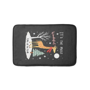 Funny Giraffe The Most Wonderful Time Christmas T- Bath Mat
